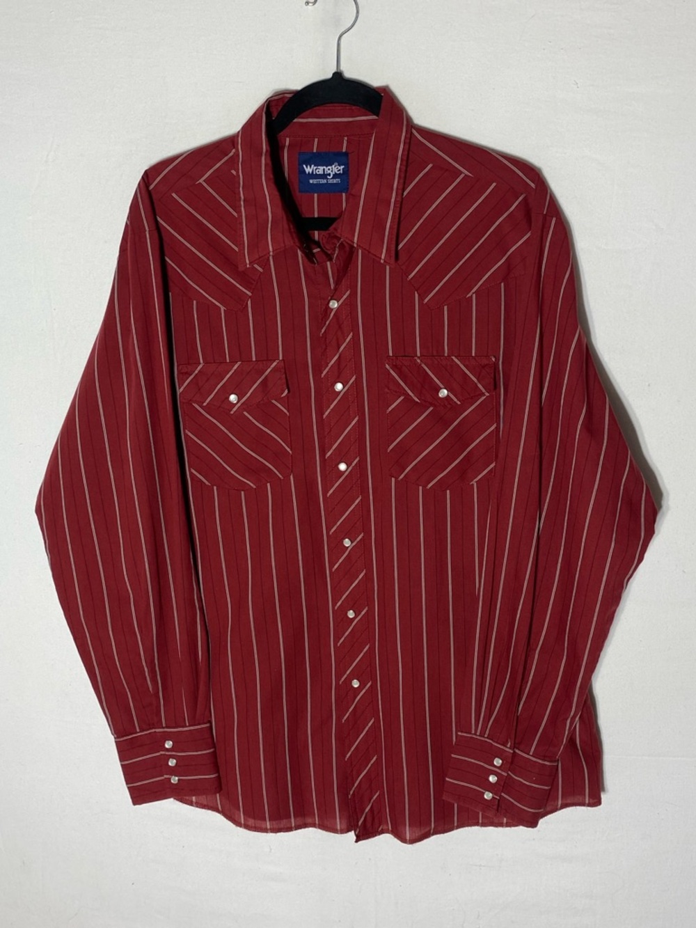 Vintage Wrangler Red White Striped Pearl Snap Western Shirt L Cowboy Stampede